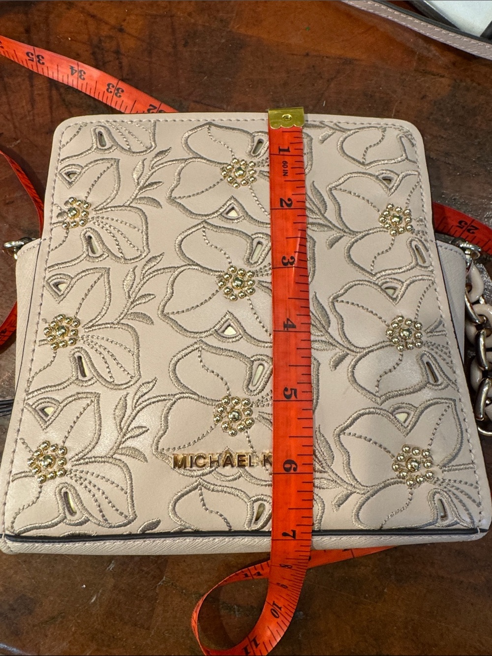 Michael Kors Blush Pink Floral Embossed Crossbody Bag with Gold Accents - Picture 14 of 14